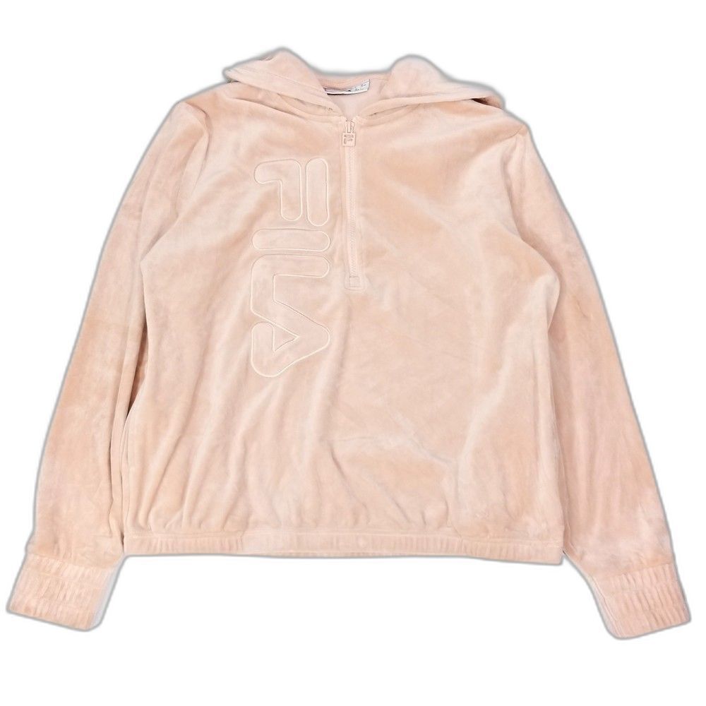 FILA 90 Y2K Pink Velour Athleisure Pullover 1/4‎ Zip Hoodie Jacket Womens Large